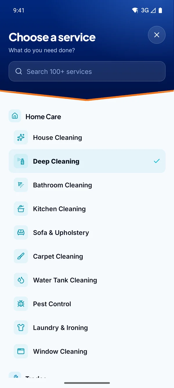 WorkMart app: choosing from home care services